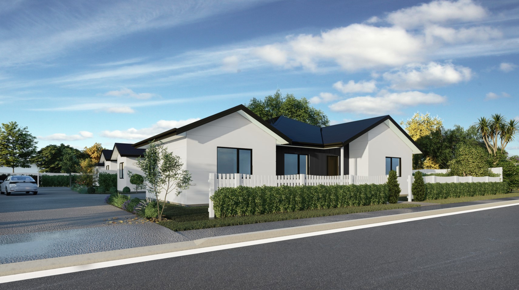 Spacious bedroom with modern furniture